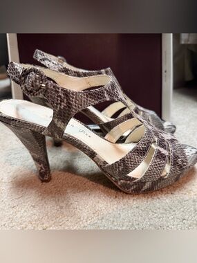 Anne Klein Snake-Print Strappy High Heel Sandals